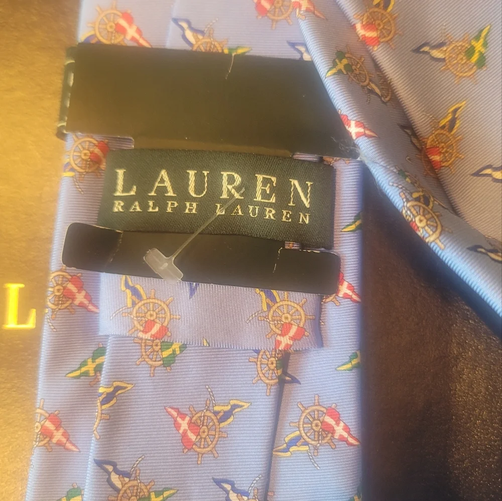 NWOT Ralph Lauren Blue Red White Yellow Silk Anchor Print Tie